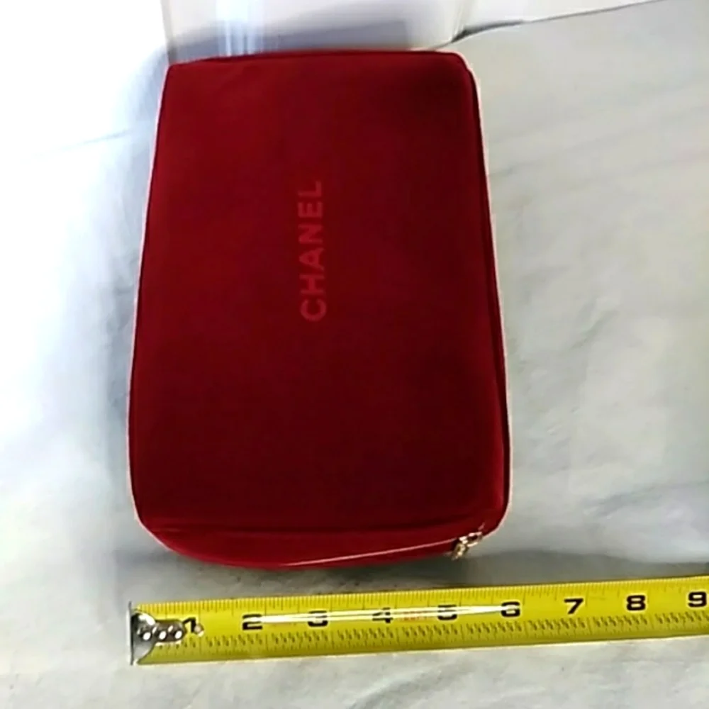 Chanel red velvet with gold zip around make-up case. EXCELLENT condition.